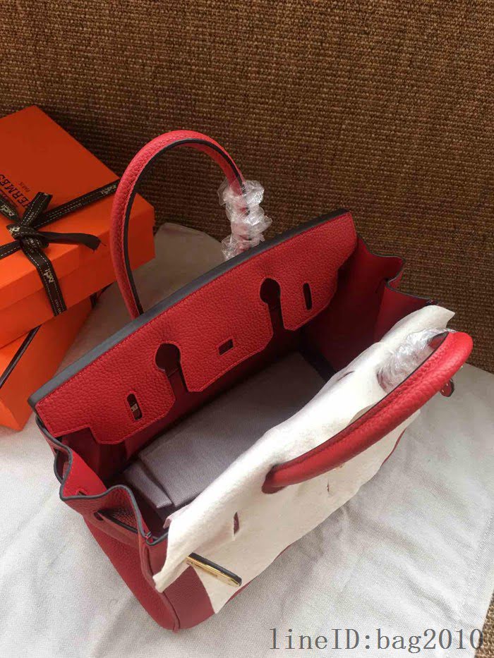 愛馬仕HERMES Birkin 鉑金包 大紅色 進口小牛皮 金銀扣 皮質細膩柔軟 時尚女手提包  tdher1139